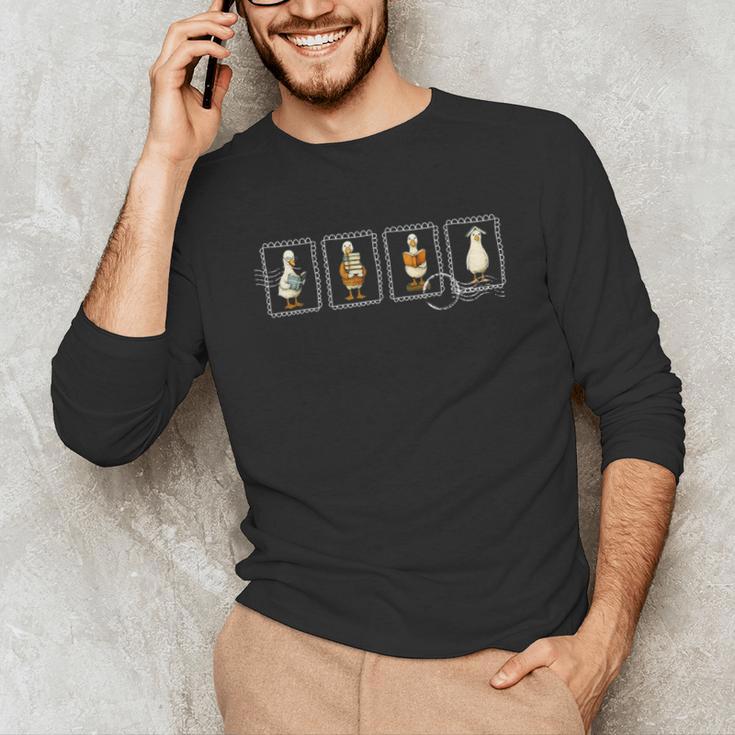 Stamp Silly Goose Reading Book Librarian Bookish Teacher Unisex Long Sleeve T-Shirt
