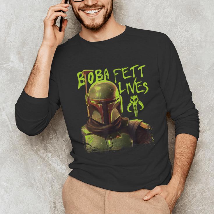 Star Wars The Book Of Boba Fett Neon Boba Fett Lives Poster Unisex Long Sleeve T-Shirt
