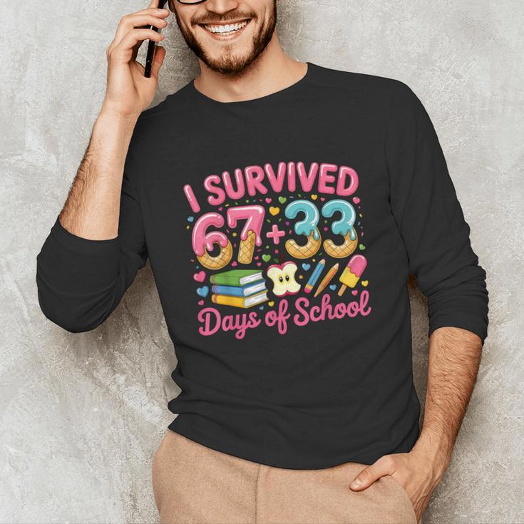 Survived 67 Days Of School Ice Cream Drip Apple Pencil Book Unisex Long Sleeve T-Shirt