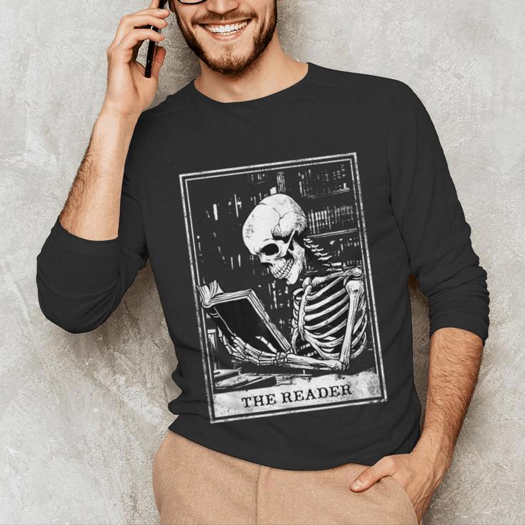 Tarot Card Shirt The Reader Tarot Skeleton Reading Book Unisex Long Sleeve T-Shirt Tarot Card Shirt The Reader Tarot Skeleton Reading Book Unisex Long Sleeve T-Shirt