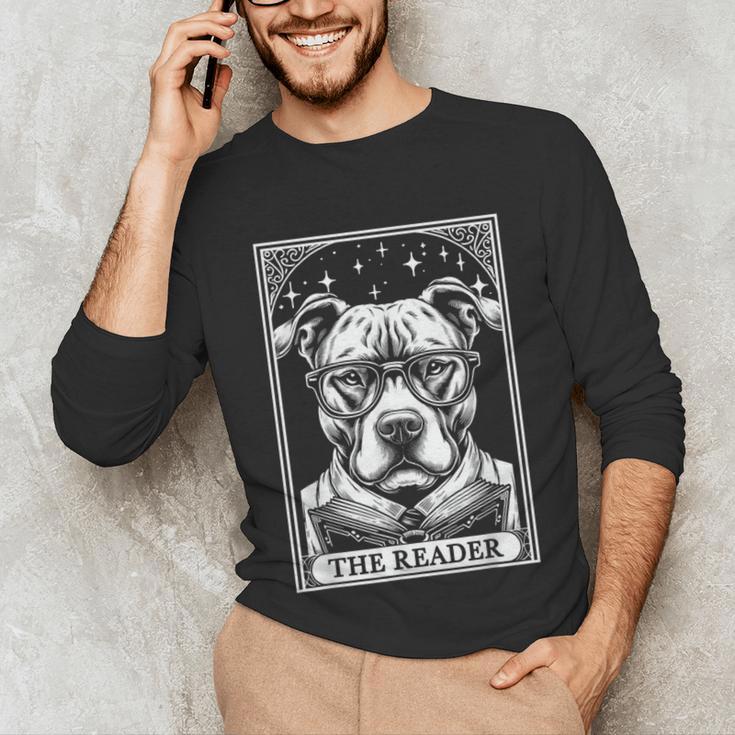 Tarot Card Vintage Pit Bull Pittie Dog Book Lover The Reader Unisex Long Sleeve T-Shirt Tarot Card Vintage Pit Bull Pittie Dog Book Lover The Reader Unisex Long Sleeve T-Shirt