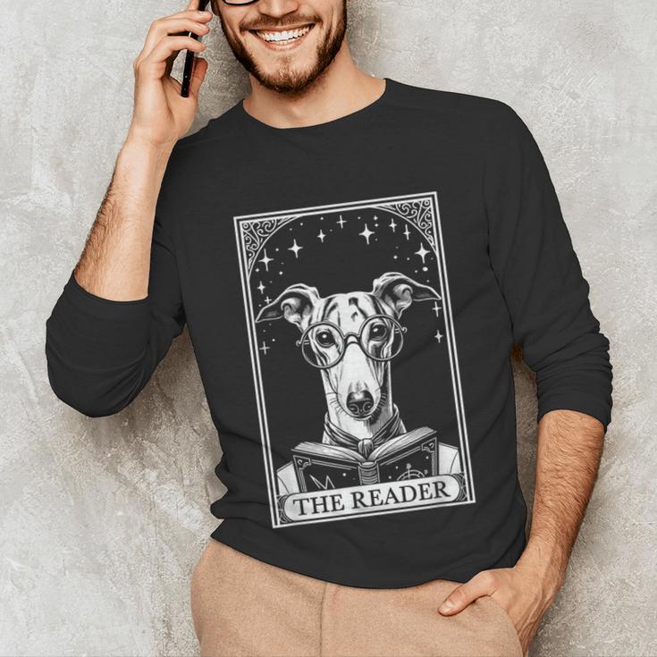 Tarot Card Vintage Whippet Dog Book Lover The Reader Unisex Long Sleeve T-Shirt