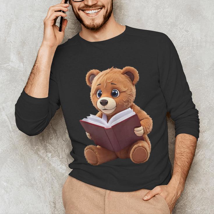 Teddy Bear Reading a Book Unisex Long Sleeve T-Shirt