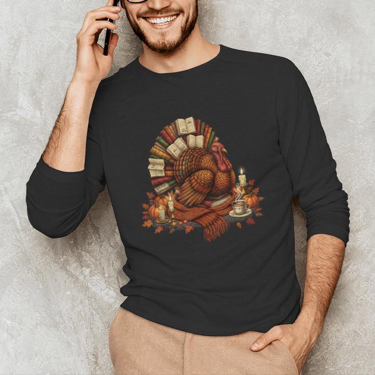 Turkey Reading Books Fall Season Thanksgiving Teacher Book Unisex Long Sleeve T-Shirt