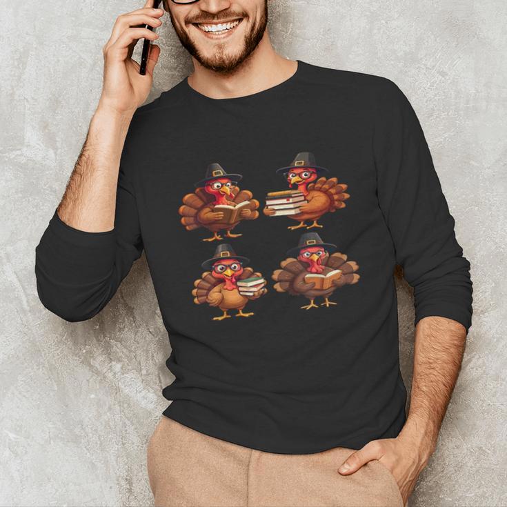 Turkey Reading Books Shirt Thanksgiving Turkey Bookworm Unisex Long Sleeve T-Shirt