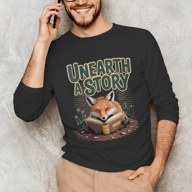 Unearth A Story Fox Reads a Book Unisex Long Sleeve T-Shirt