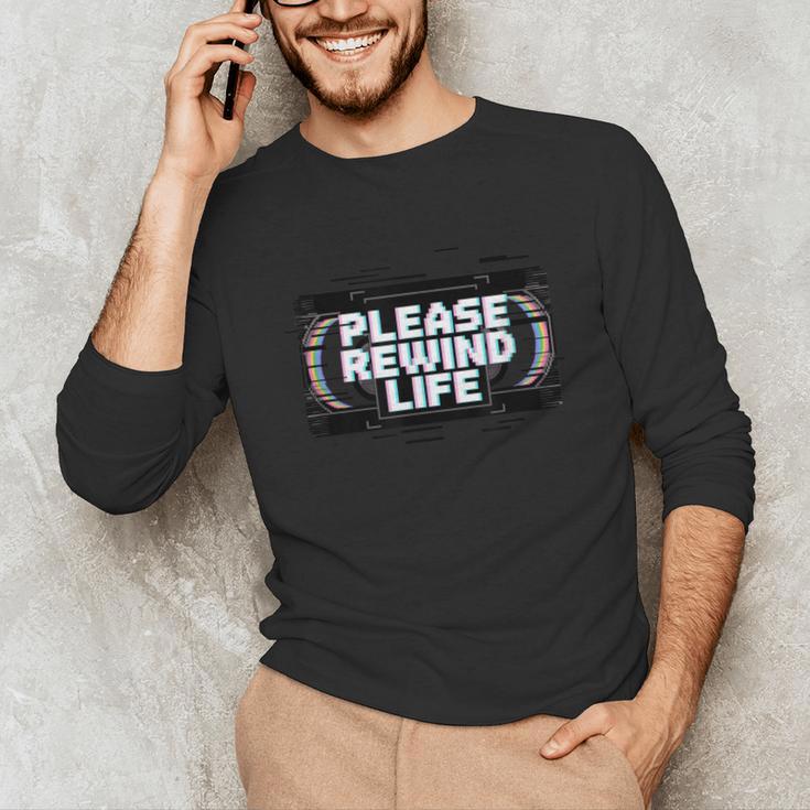 VHS Tape Rewind Glitch 90s Retro Nostalgia Please Rewind Unisex Long Sleeve T-Shirt