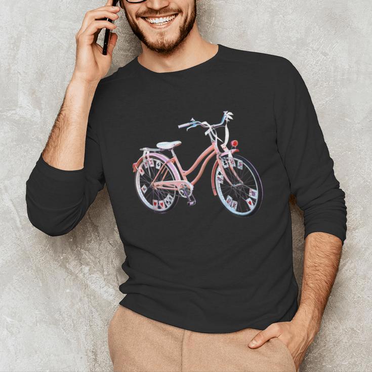 Vintage Bicycle With Playing Cards Nostalgia Unisex Long Sleeve T-Shirt Vintage Bicycle With Playing Cards Nostalgia Unisex Long Sleeve T-Shirt