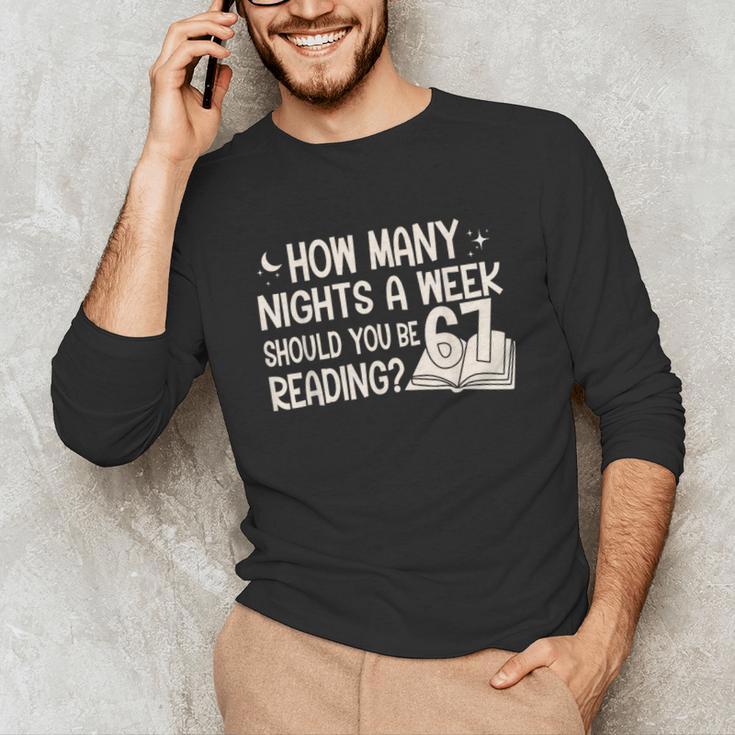 Vintage How Many Nights Reading 67 Meme Book Lover Teacher Unisex Long Sleeve T-Shirt