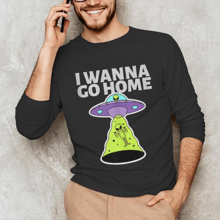 I Wanna Go Home Introvert UFO UAP Flying Saucer Trippy Alien Unisex Long Sleeve T-Shirt