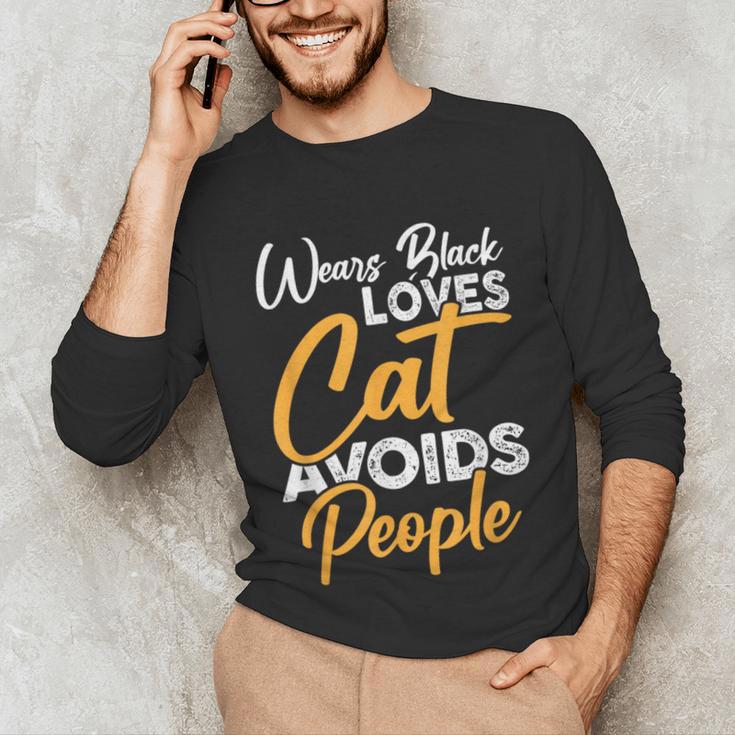 Wears Loves Cats Avoids People I Introvert Unisex Long Sleeve T-Shirt Wears Loves Cats Avoids People I Introvert Unisex Long Sleeve T-Shirt
