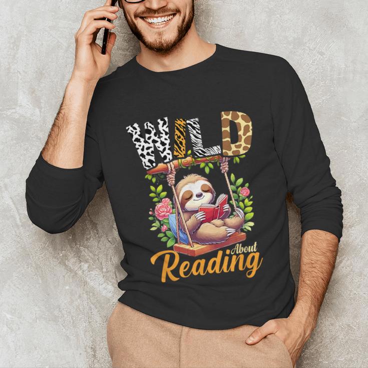 Wild About Reading Books Reader Lover Funny Teacher Animals For Men Women Kids Unisex Long Sleeve T-Shirt