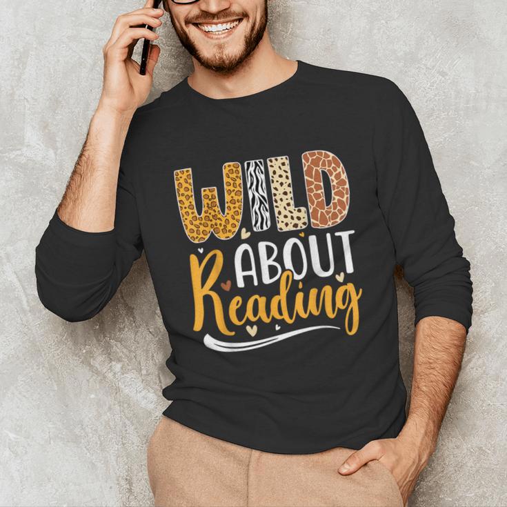 Wild About Reading Lover Bookworm Library Teacher Zoo Animal Unisex Long Sleeve T-Shirt