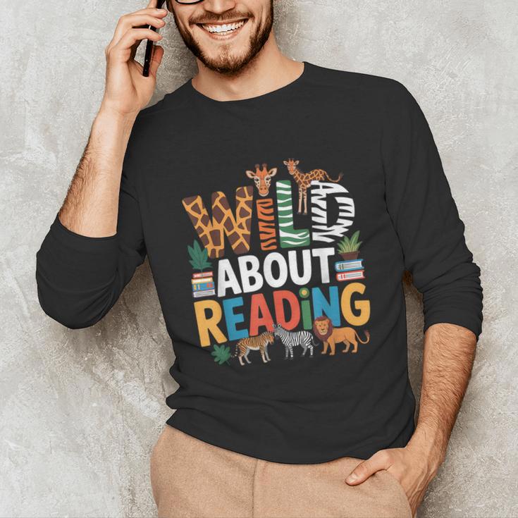 Wild About Reading Zoo Animals Books Reader Lover Unisex Long Sleeve T-Shirt