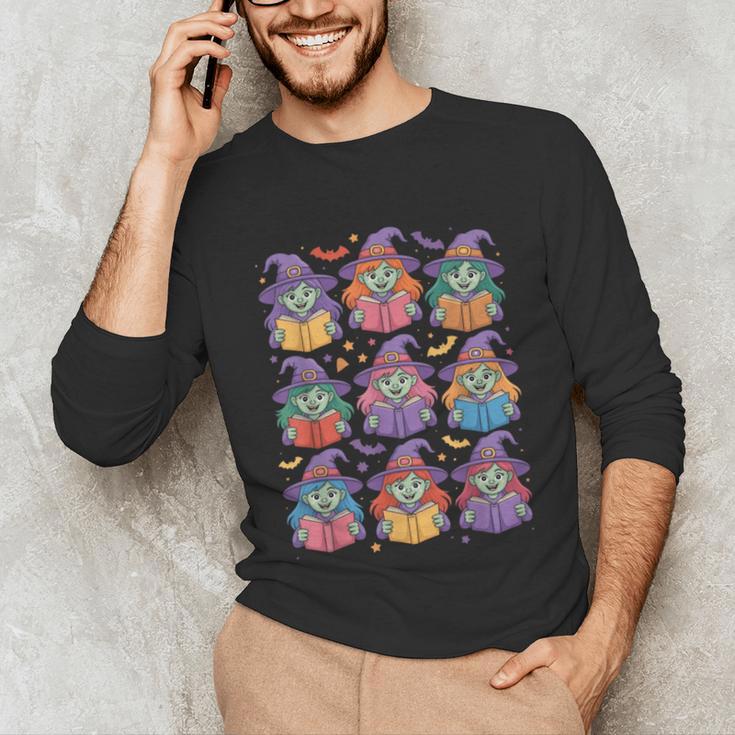 Witches Reading Books Halloween Cute Teens Kids Unisex Long Sleeve T-Shirt