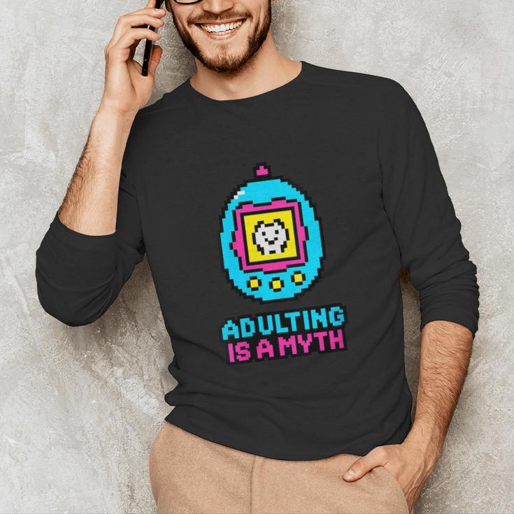 Women's Adulting Is A Myth Retro Pixel Pet Nostalgia Millennials Unisex Long Sleeve T-Shirt