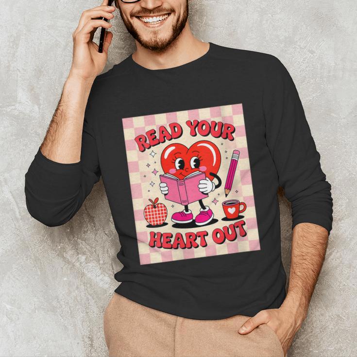 Women's Read Your Heart Out Groovy Bookish Valentine Day Women Girls Unisex Long Sleeve T-Shirt