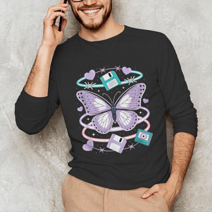 Y2K Butterfly Floppy Disk Art Digital Nostalgia Unisex Long Sleeve T-Shirt Y2K Butterfly Floppy Disk Art Digital Nostalgia Unisex Long Sleeve T-Shirt