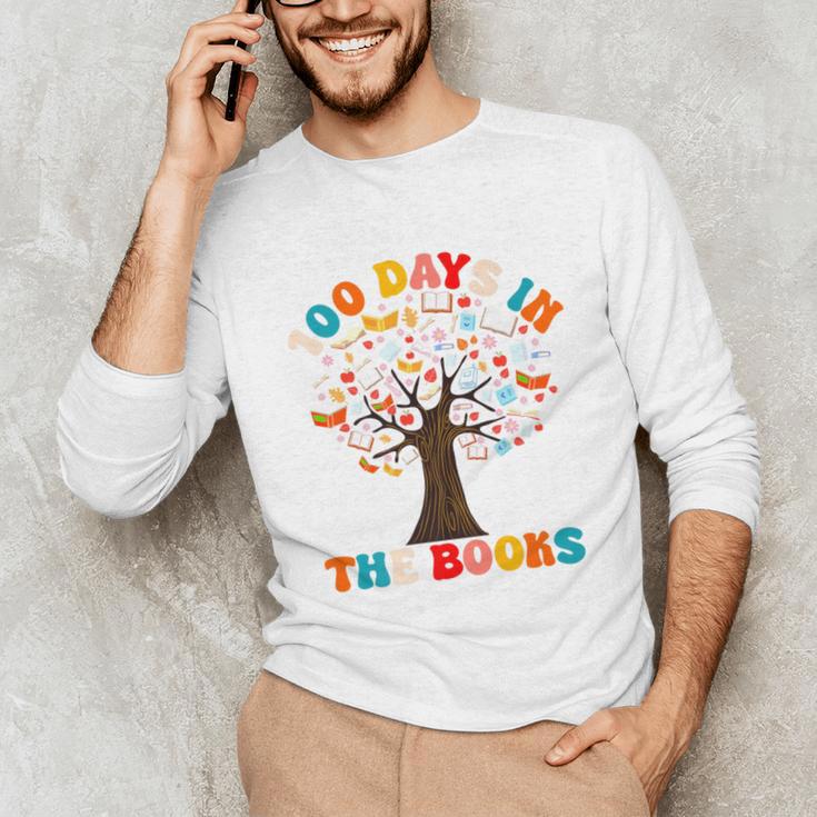 100 Days In The Books Reading Teacher 100th Day Of School Premium Unisex Long Sleeve T-Shirt