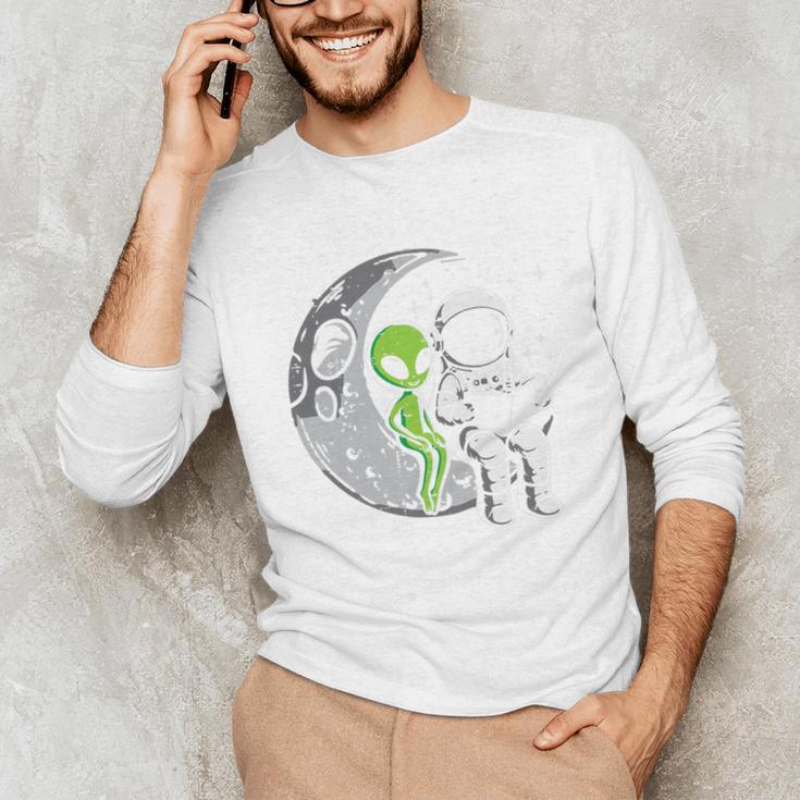 Astronaut Reading Book To Alien Moon Space Women Kids Men Premium Tri-Blend Unisex Long Sleeve T-Shirt