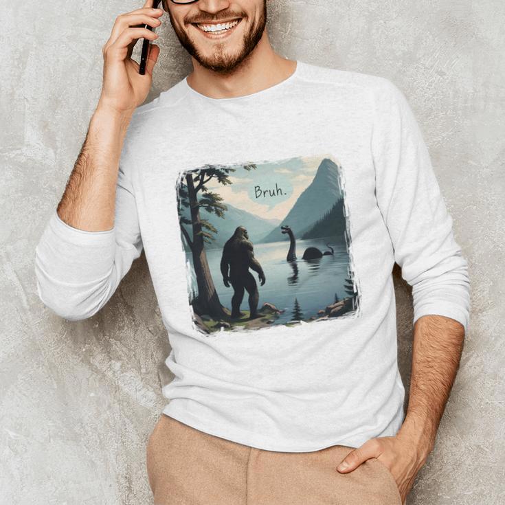 Bigfoot Sasquatch & Loch Ness Monster Introvert Bruh Unisex Long Sleeve T-Shirt Bigfoot Sasquatch & Loch Ness Monster Introvert Bruh Unisex Long Sleeve T-Shirt