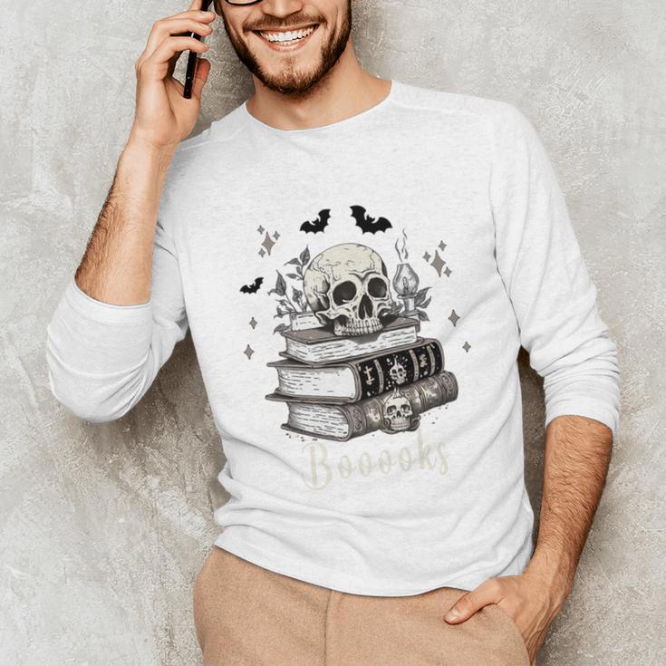 Boo Skeleton Skull Books Halloween Women School Teacher Kid Premium Unisex Long Sleeve T-Shirt