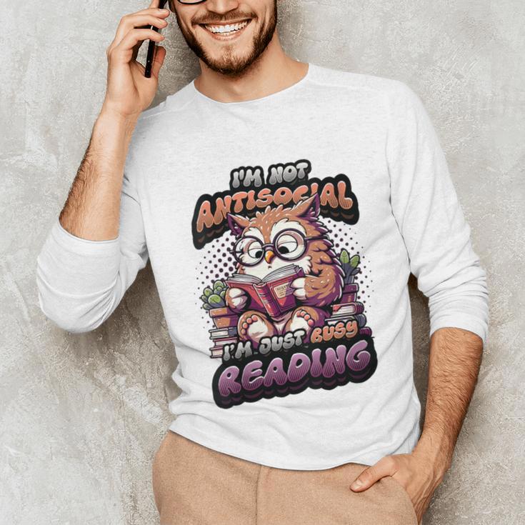 Book Lover Owl Reading Books Introvert Bookworm Unisex Long Sleeve T-Shirt