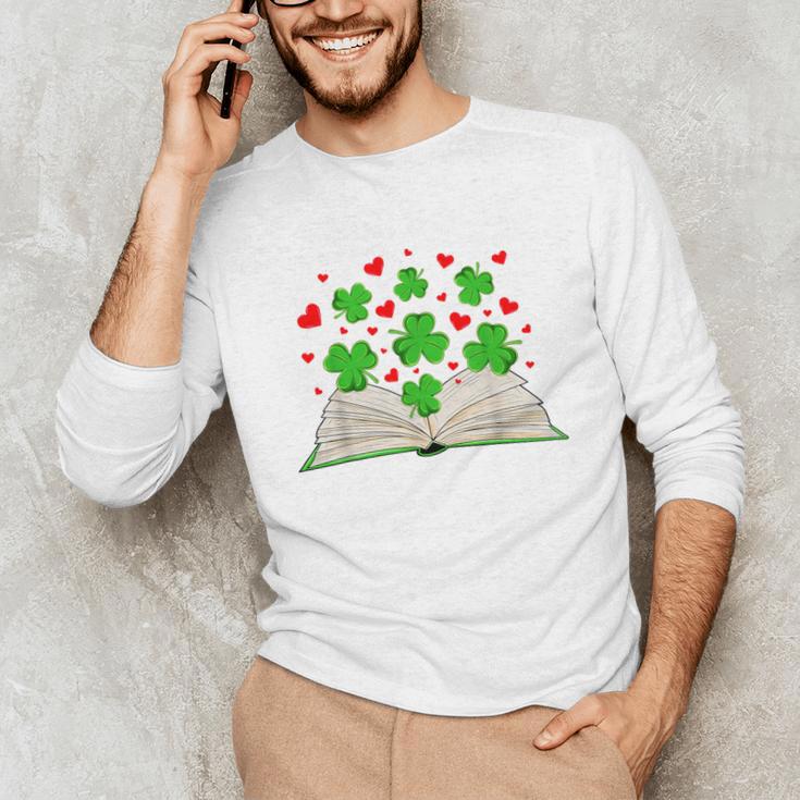Book With Shamrocks Librarian Saint Patrick's Day Kids Unisex Long Sleeve T-Shirt