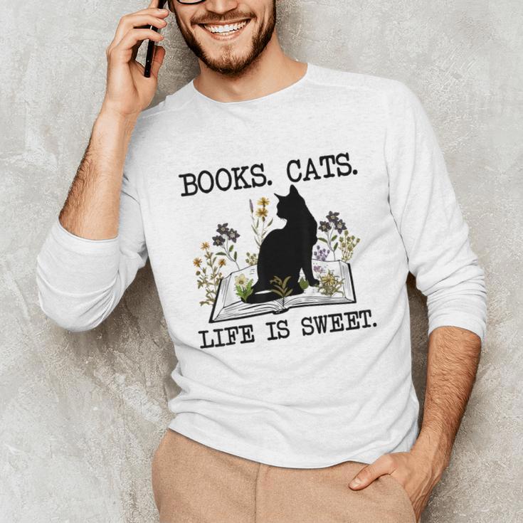 Books Cats Life Is Sweet Cat Book Lover Men Women Teen Unisex Long Sleeve T-Shirt