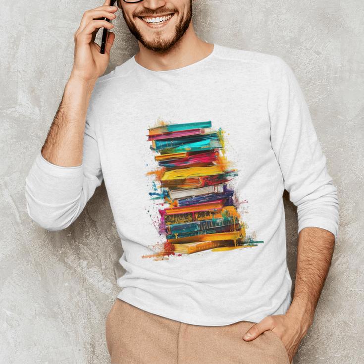 Books Painting Colorful Art Abstract Graphic Books Unisex Long Sleeve T-Shirt