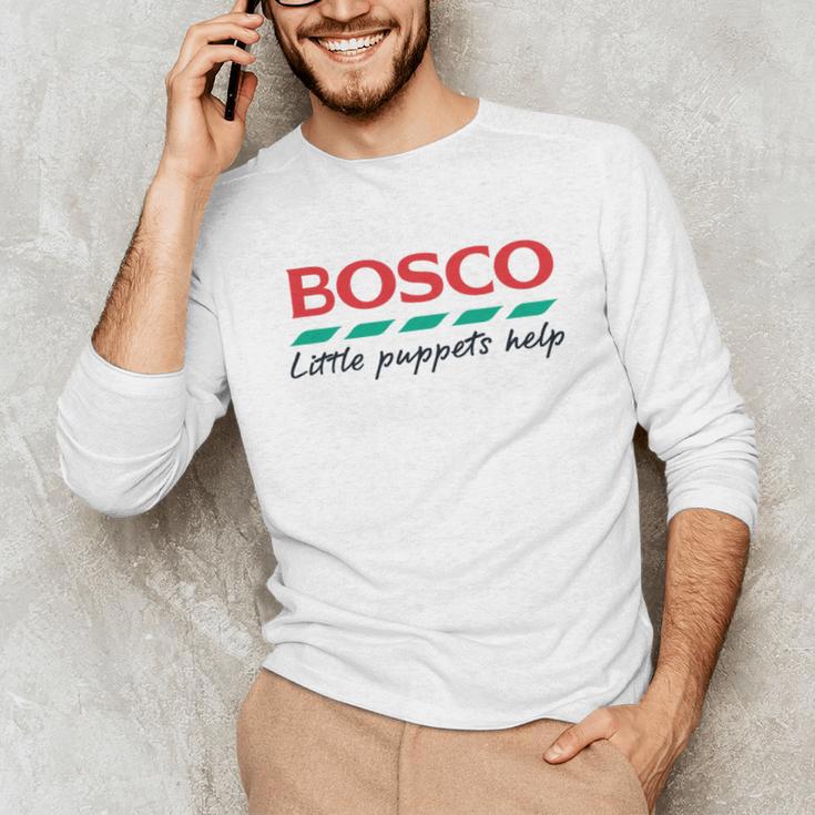 Bosco Little Puppets Help Irish Nostalgia Retro 80s Premium Tri-Blend Unisex Long Sleeve T-Shirt