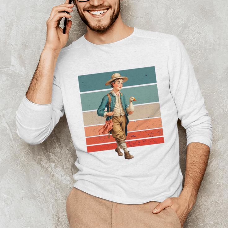 Boy Goose Vintage Rural Pastoral Charm Nostalgia Simple Life Unisex Long Sleeve T-Shirt