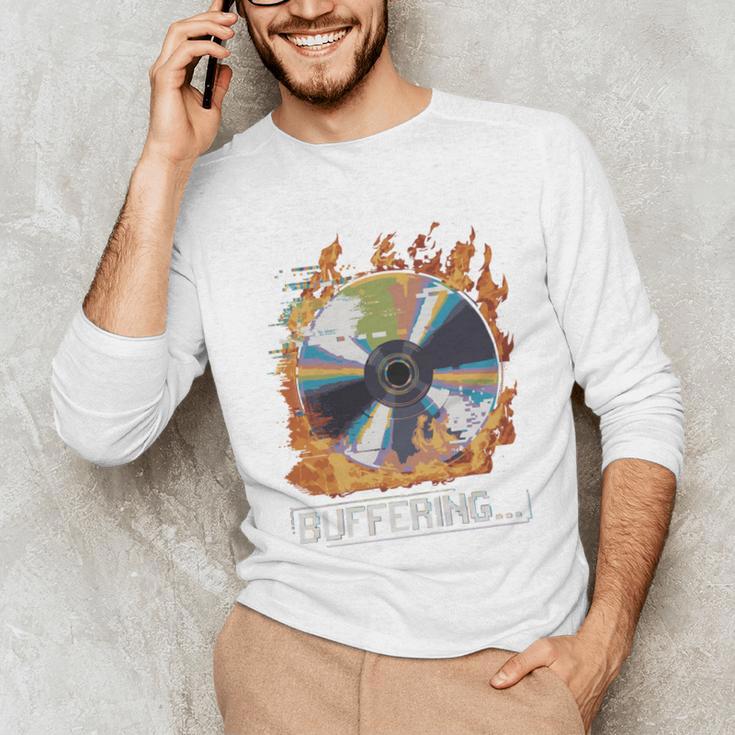 Buffering Glitched CD On Fire 2000s Nostalgia Unisex Long Sleeve T-Shirt