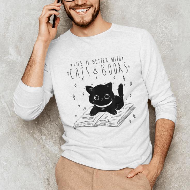 Cat Book For Women Life Is Better With Cats And Books Unisex Long Sleeve T-Shirt