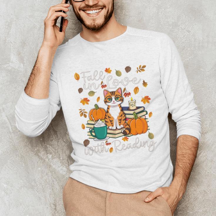 Cat Fall In Love With Reading Book Lover Autumn Unisex Long Sleeve T-Shirt