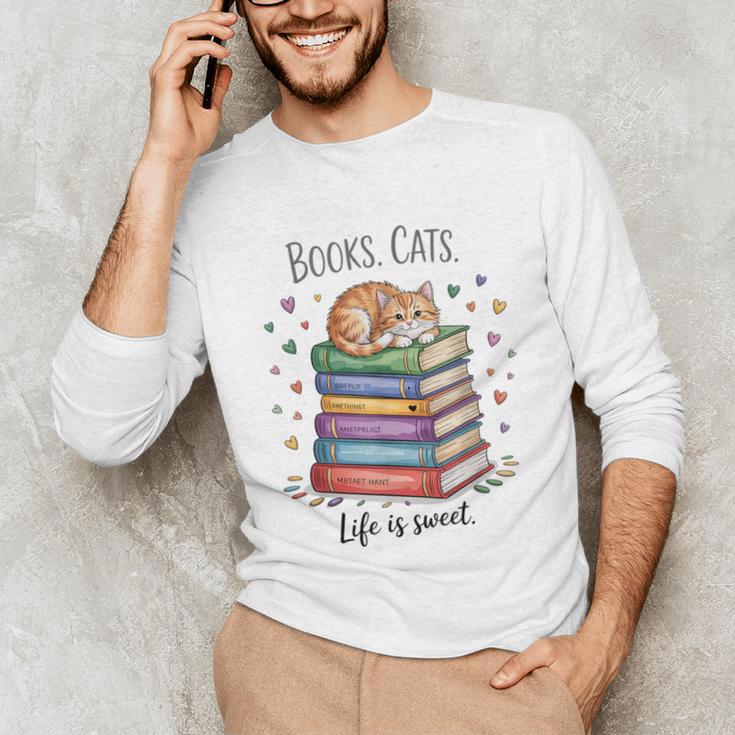 Cats Books Lover Men Women Unisex Long Sleeve T-Shirt