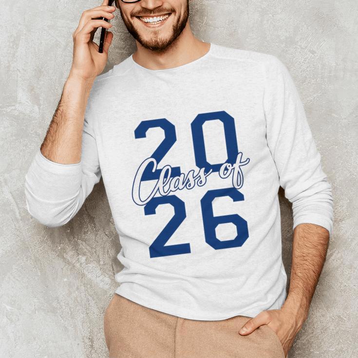 Class Of 2026 Graduation Varsity Navy Blue Letters Premium Tri-Blend Unisex Long Sleeve T-Shirt