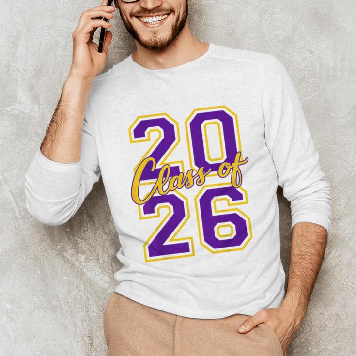 Class Of 2026 Graduation Varsity Purple And Yellow Letters Unisex Long Sleeve T-Shirt
