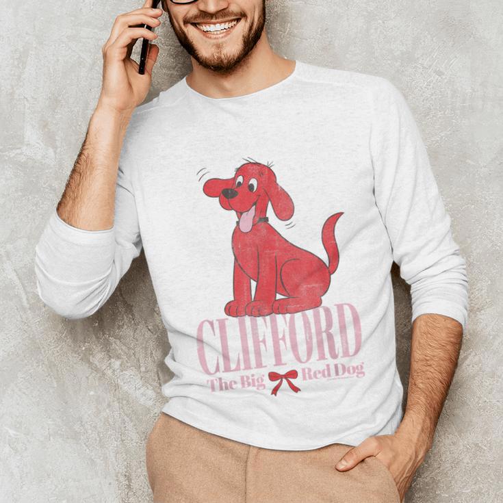 Clifford The Big Red Dog Pink Text With Bow Illustrated Book Unisex Long Sleeve T-Shirt