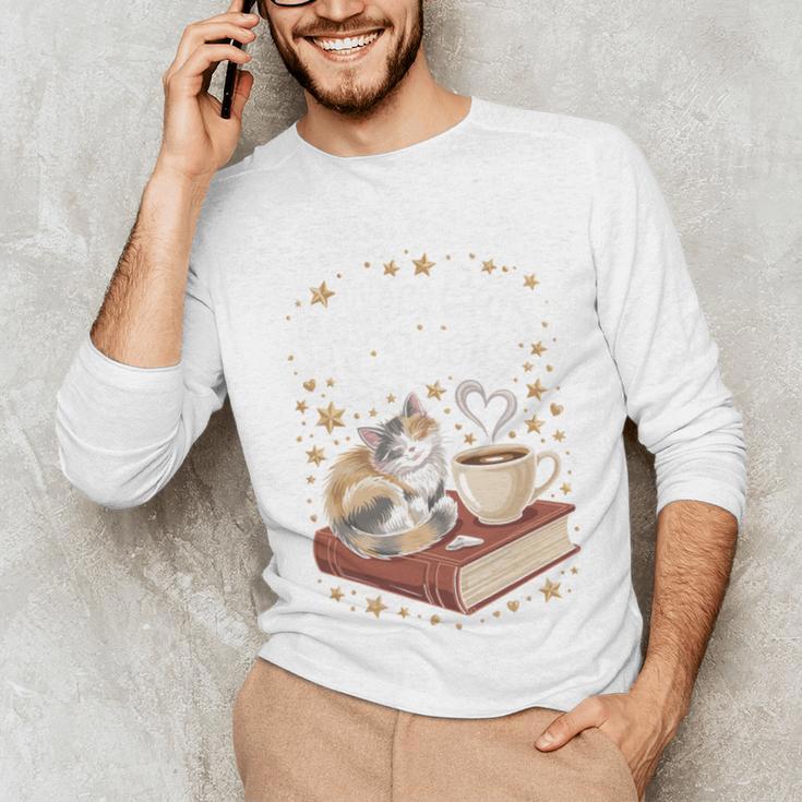 Coffee Cats & Books Cute Cat Book Lover Reading Unisex Long Sleeve T-Shirt