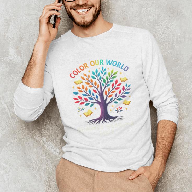 Color Our World Summer Reading Program 2025 Trippy Book Tree Unisex Long Sleeve T-Shirt