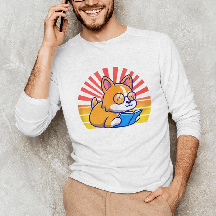 Corgi Dog Reading Book Book Lover Dog Lover Unisex Long Sleeve T-Shirt