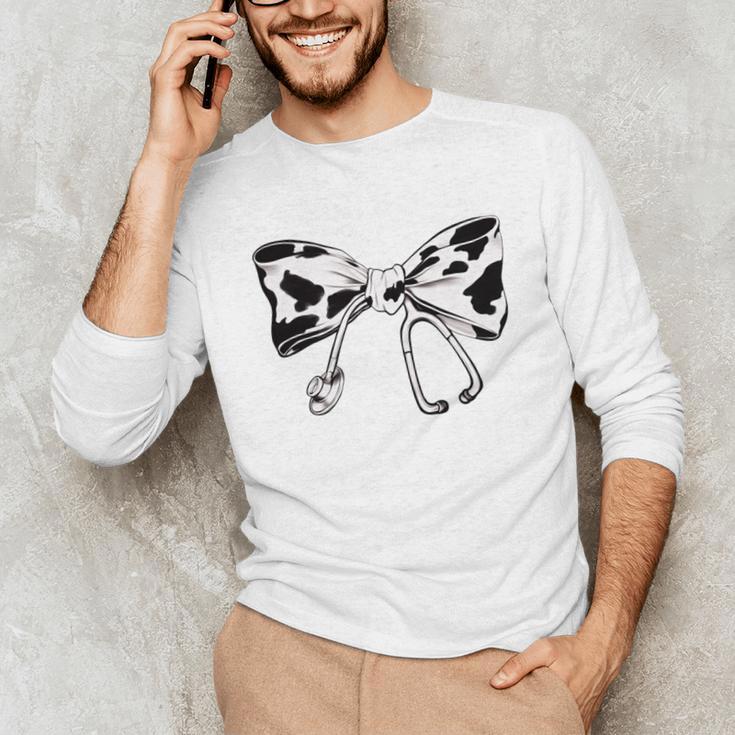 Cow Print Bow And Stethoscope Nurse RN Graduation Coquette Unisex Long Sleeve T-Shirt