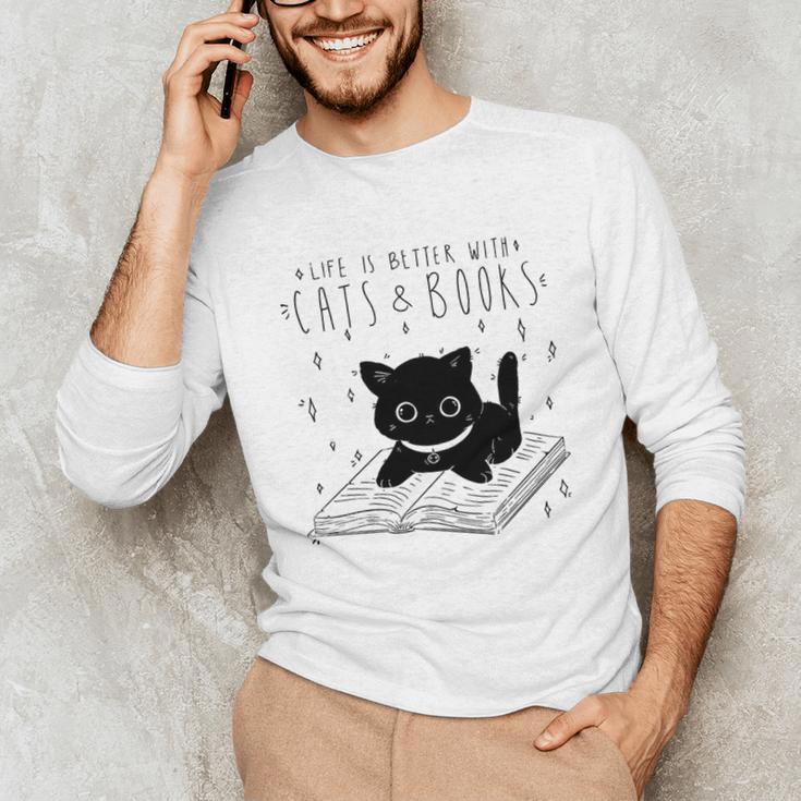 Cute Cats And Books Aesthetic Feline Reader Graphic Premium Tri-Blend Unisex Long Sleeve T-Shirt