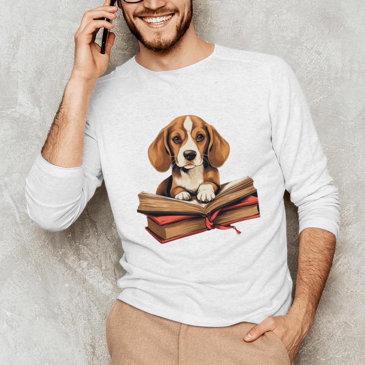 Cute Dog Beagle Reading Book Unisex Long Sleeve T-Shirt