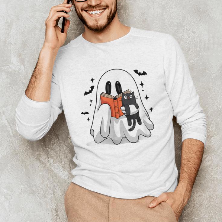 Cute Halloween Ghost Reading Book Unisex Long Sleeve T-Shirt