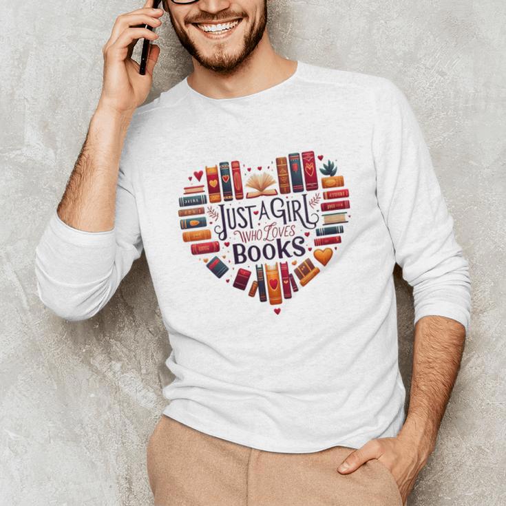 Cute Just A Girl Who Loves Books Heart Shape Reader Unisex Long Sleeve T-Shirt