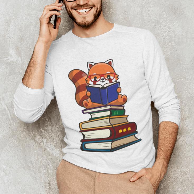 Cute Kawaii Kids Reading Books Glasses Red Panda Lover Unisex Long Sleeve T-Shirt Cute Kawaii Kids Reading Books Glasses Red Panda Lover Unisex Long Sleeve T-Shirt