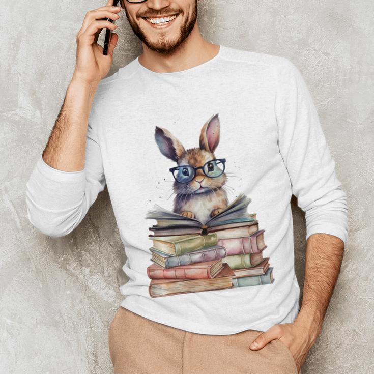 Cute Reading Bunny With Glasses Books Bookworm Reader Book Premium Tri-Blend Unisex Long Sleeve T-Shirt