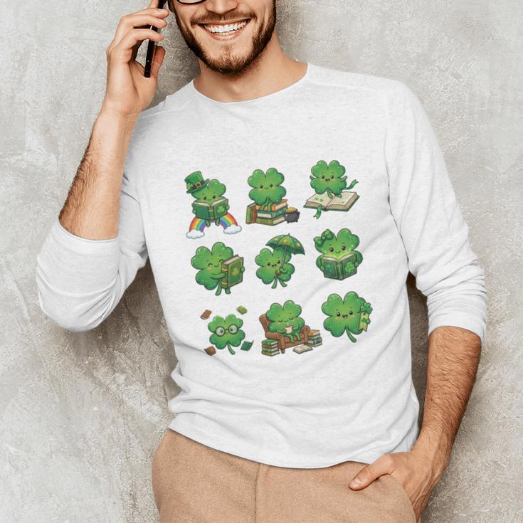 Cute Shamrock Reading St Patricks Day Teacher Book Lovers Unisex Long Sleeve T-Shirt